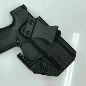 Black IWB holster with concealment wing. Adjustable retention and cant.